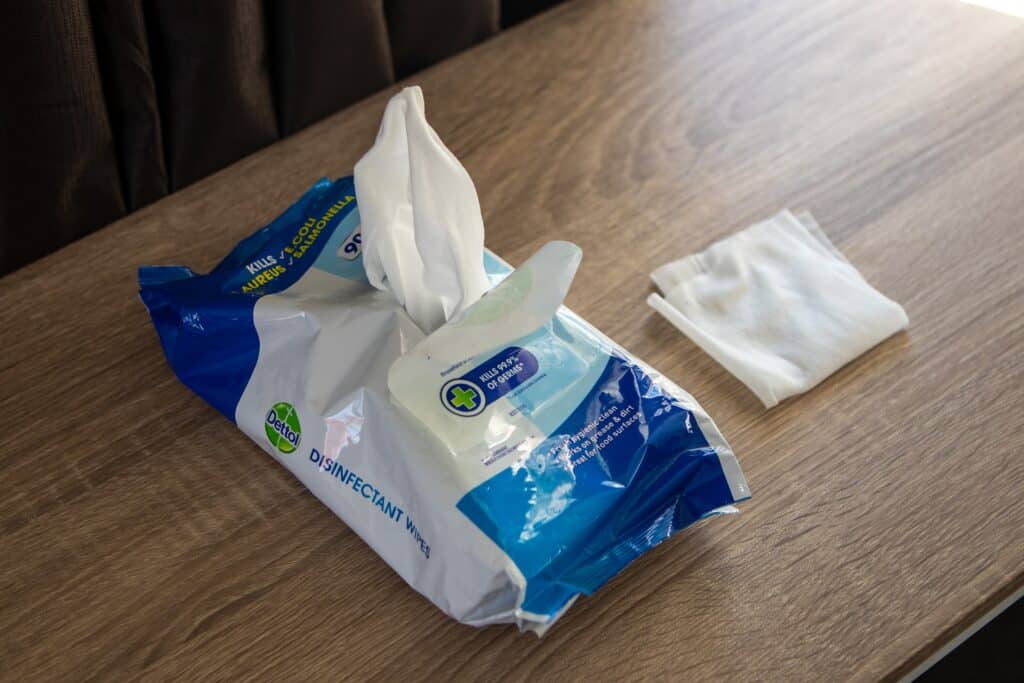 Package of disinfectant wipes